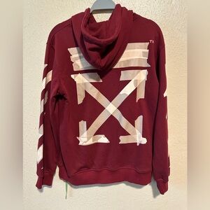 Off White Hoodie Tape Diagonal Stripes Arrow Size Large Burgundy Rare Color